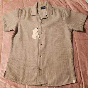 NWT- Hudson And Barrow Woven Misty Green Men's Short Sleeve Shirt - Size Xl
